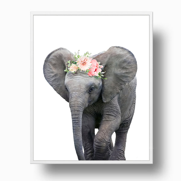 Baby Elephant with Flower Crown Nursery Prints - NA1002A