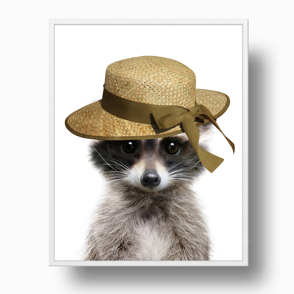 Baby Raccoon with Straw Hat Nursery Print - NA1007A