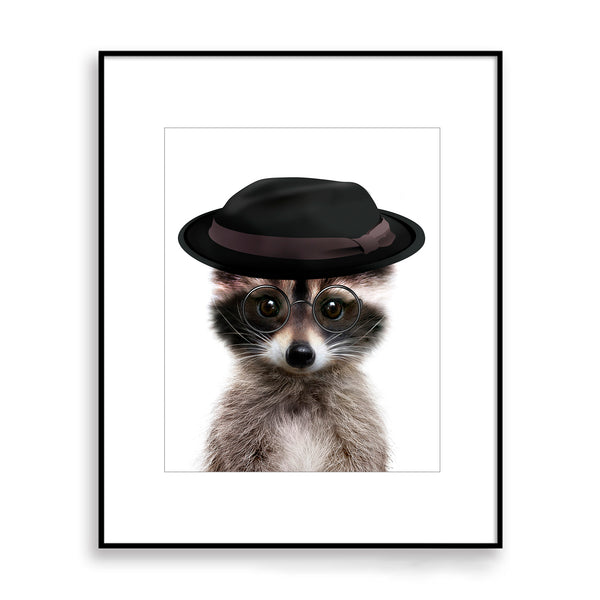 Baby Raccoon with Black Hat Nursery Print - NA1007C
