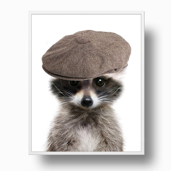 Baby Raccoon with Brown Hat Nursery Print - NA1007D