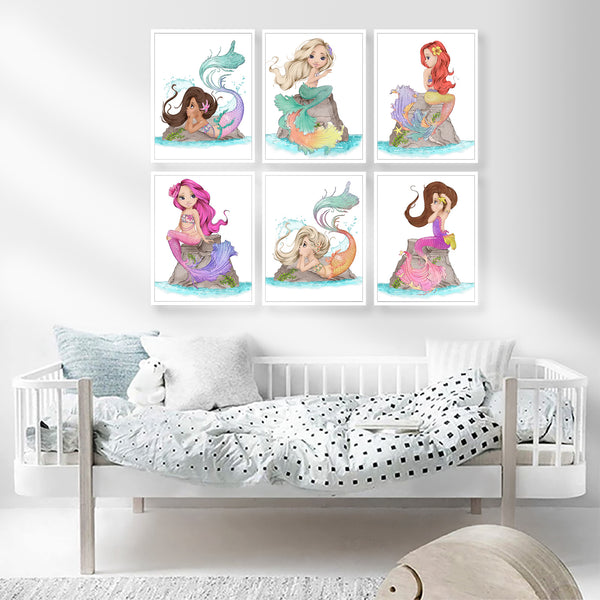 Little Mermaids Nursery Print Set of 6 Printable Art - NLGSet02