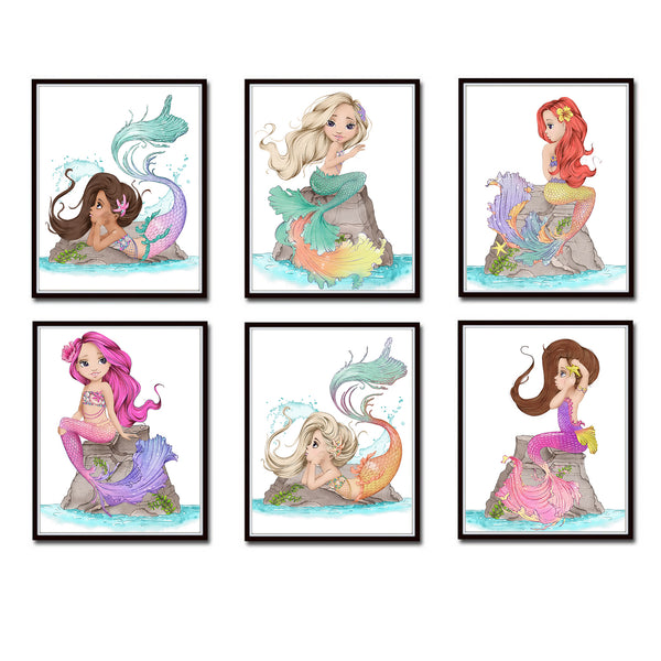 Little Mermaids Nursery Print Set of 6 Printable Art - NLGSet02