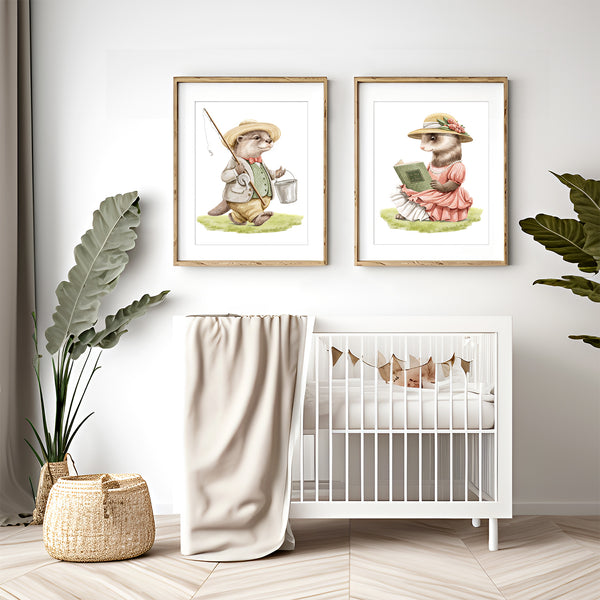 Rabbit Family on Picnic Nursery Print Set - NLGSet08