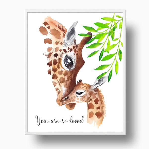 Giraffe Mom with Baby - Safari Nursery Print - NSF1035A