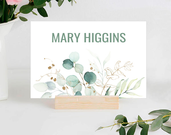 Baby Shower Place / Seating Card Template, Eucalyptus Gold Design - BABY11