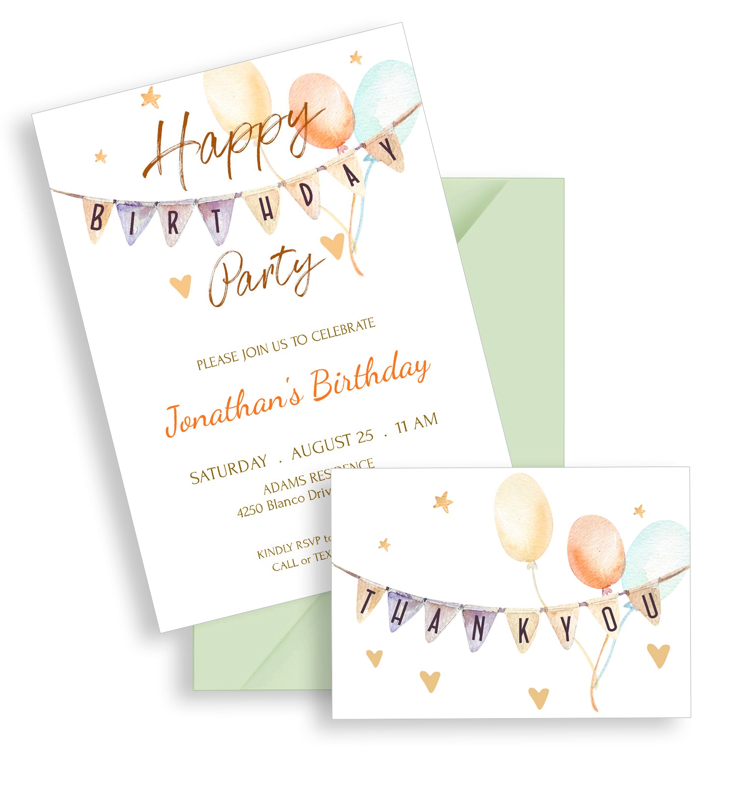 Birthday Party Invitation, Thank You Card Templates, Autumn Color Design - BD003