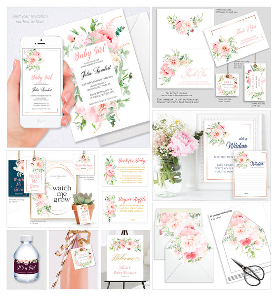 Baby Shower Party Collection Bundle 30 Templates, Etheral Rose Design - BABY01