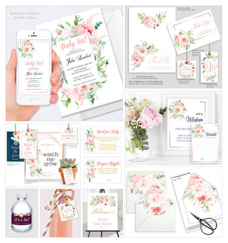 Baby Shower Party Collection Bundle 30 Templates, Etheral Rose Design - BABY01