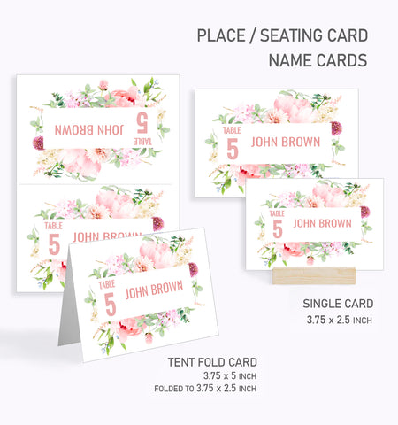 Baby Shower Place / Seating Card Template, Etheral Rose Design - BABY01