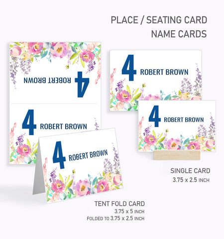Baby Shower Place / Seating Card Template, Boho Floral Design - BABY04