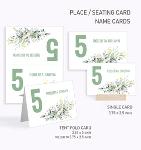 Baby Shower Place / Seating Card Template, Greenery Bouquet Design - BABY06