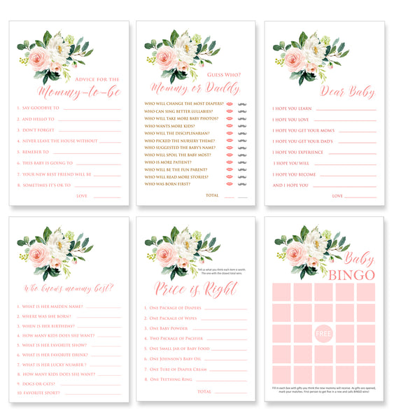 Baby Shower GAME Set, Blush Pink Floral Design - BABY09