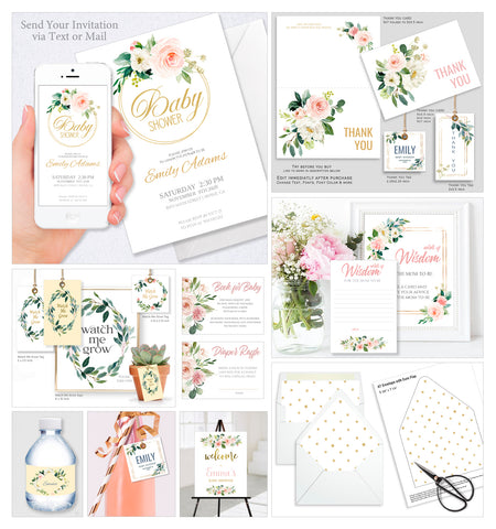 Baby Shower Party Collection Bundle 30 Templates, Blush Pink Design - BABY09