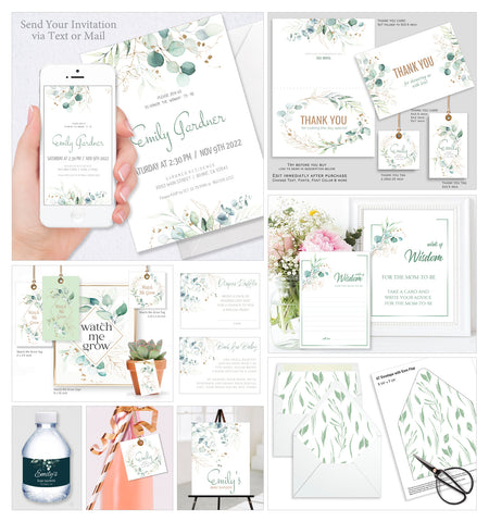 Baby Shower Party Collection Bundle 30 Templates, Eucalyptus Design - BABY11