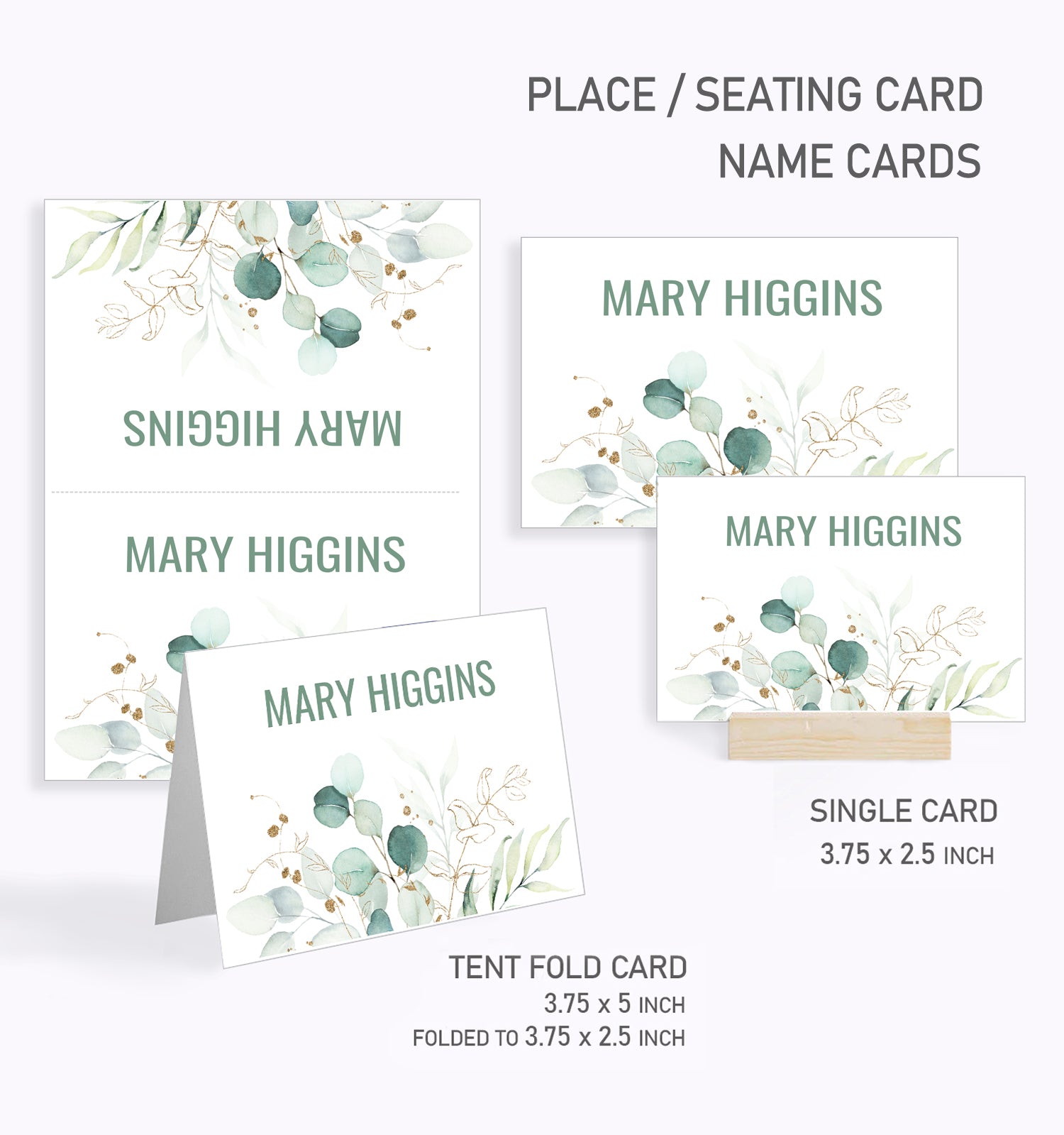 Baby Shower Place / Seating Card Template, Eucalyptus Gold Design - BABY11