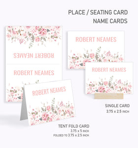 Baby Shower Place / Seating Card Template, Pretty Rose Design - BABY13