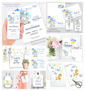 Baby Shower Party Collection Bundle 30 Templates, Blue Elephant Design - BABY20