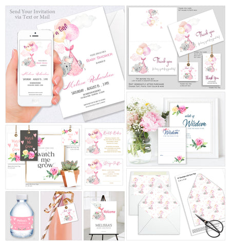 Baby Shower Party Collection Bundle 30 Templates, Pink Elephant Design - BABY23