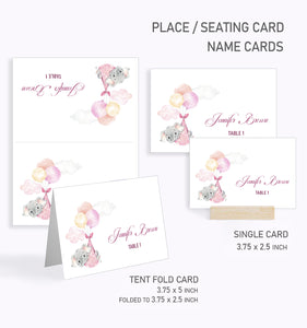 Baby Shower Place / Seating Card Template, Pink Baby Elephant Design - BABY23
