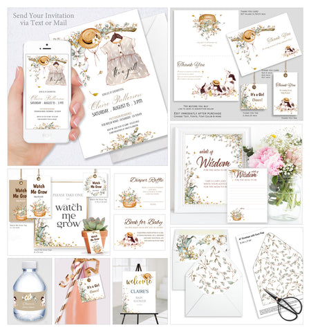 Baby Shower Party Collection Bundle 30 Templates, Rustic Garden Design - BABY24