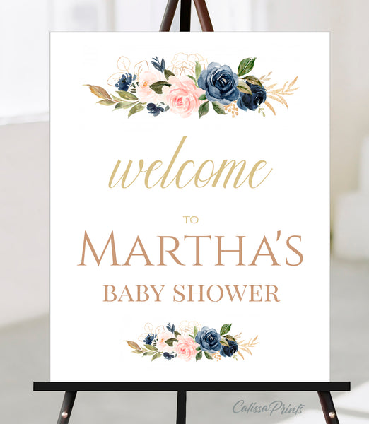 Baby Shower Party Collection Bundle 30 Templates, Navy Blush Design - BABY25