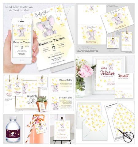 Baby Shower Party Collection Bundle 30 Templates, Elephant Princess Design - BABY26