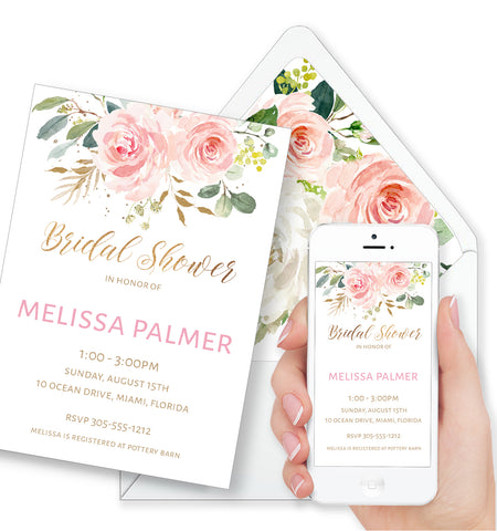 Bridal Shower Invitation Templates, Blush Pink Design - BR01