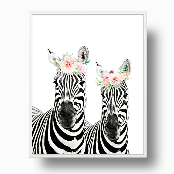Zebras with Flower Crown Nursery Print- Safari Animal, NA18
