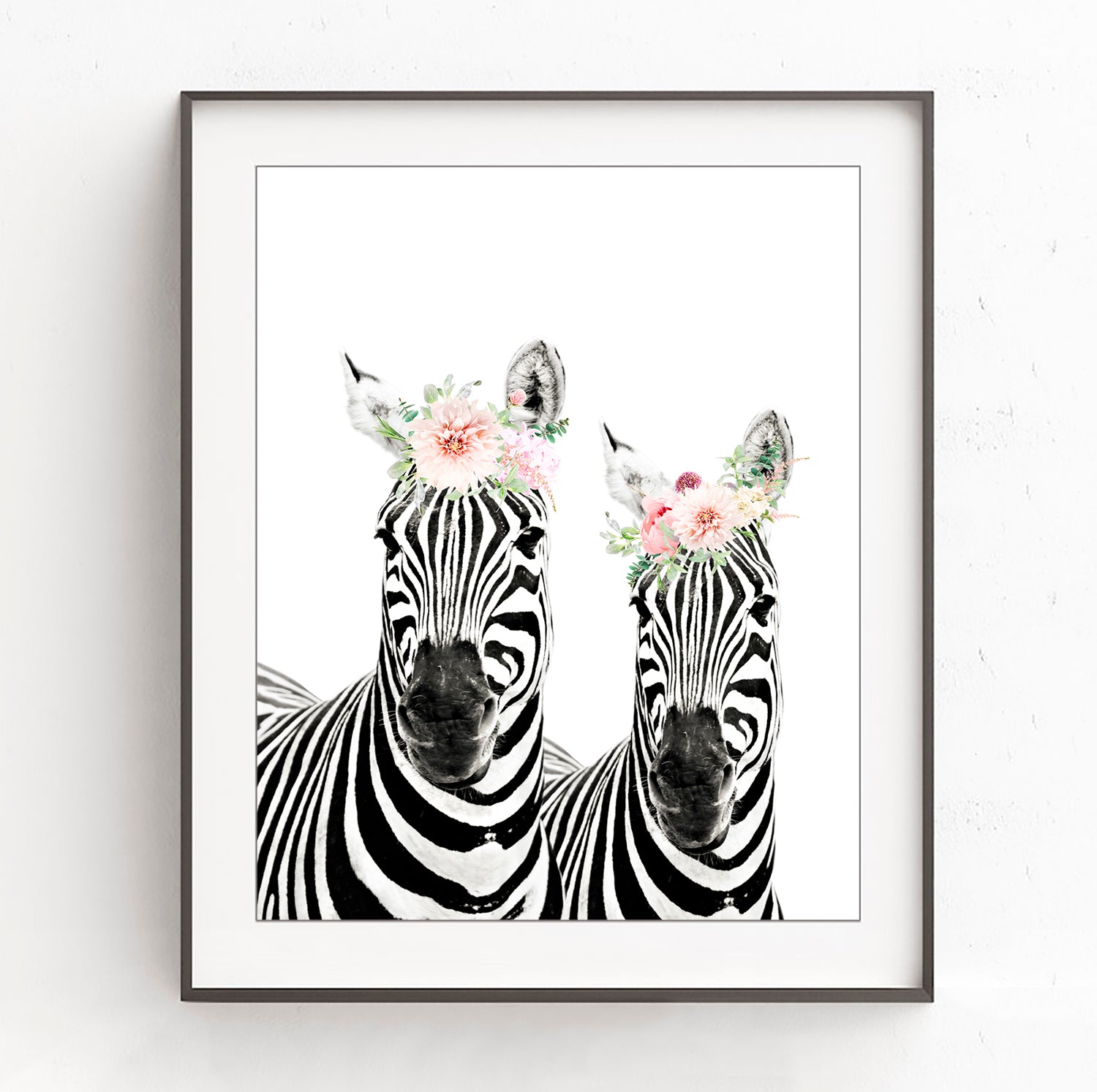 Zebras with Flower Crown Nursery Print- Safari Animal, NA18