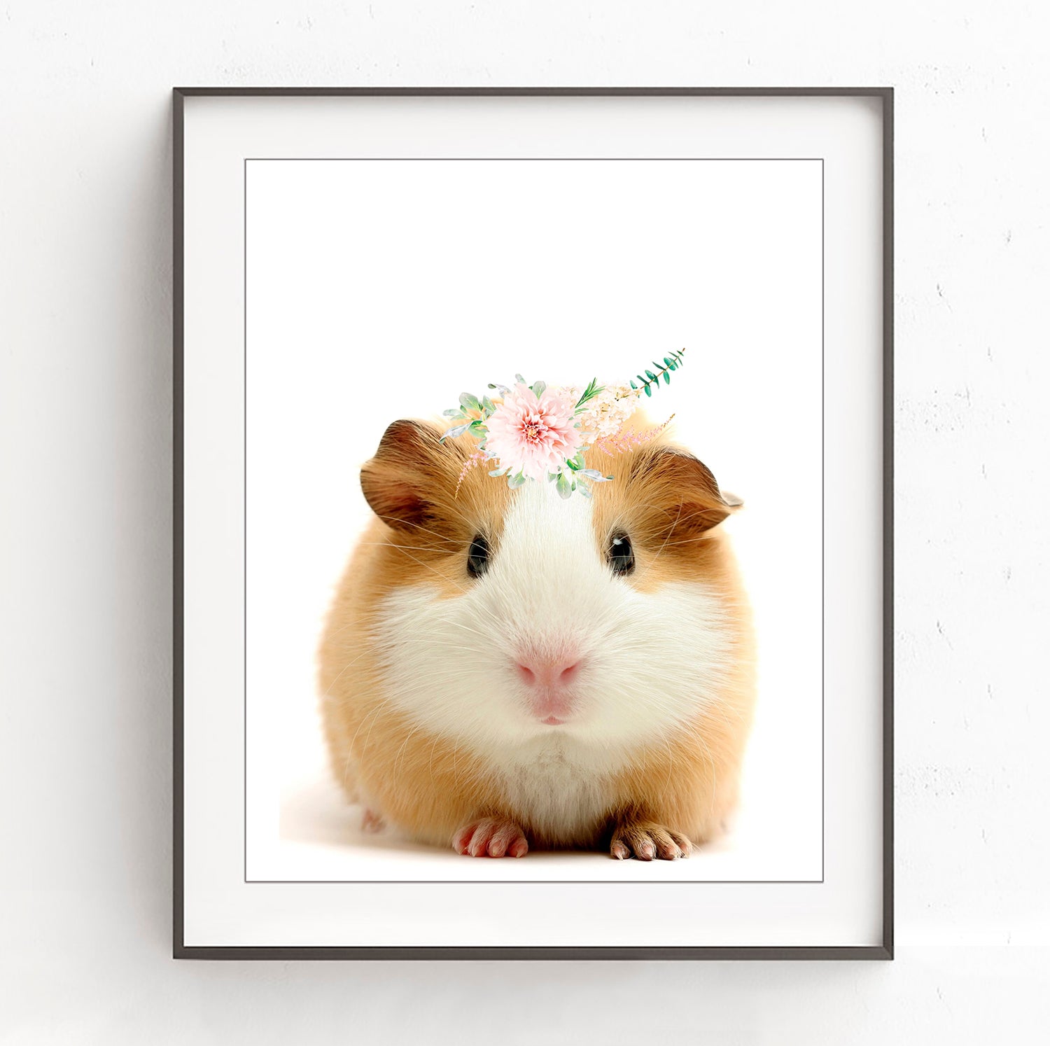 Guinea Pig with Flower Crown Nursery Print - Woodland Animal, NA03