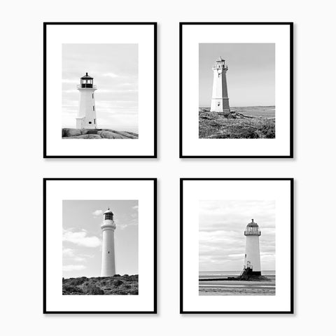 Lighthouse Set, Black and White - Coastal Wall Art Print, C13