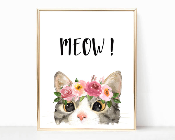 Kitten 'MEOW' Cat Lover - Nursery Print, NW48