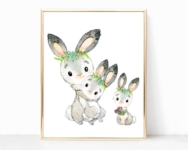Bunny Rabbit Family - Woodland Nursery Print, NW22