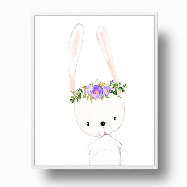 Bunny with Purple Flowers - Woodland Nursery Print, NW26