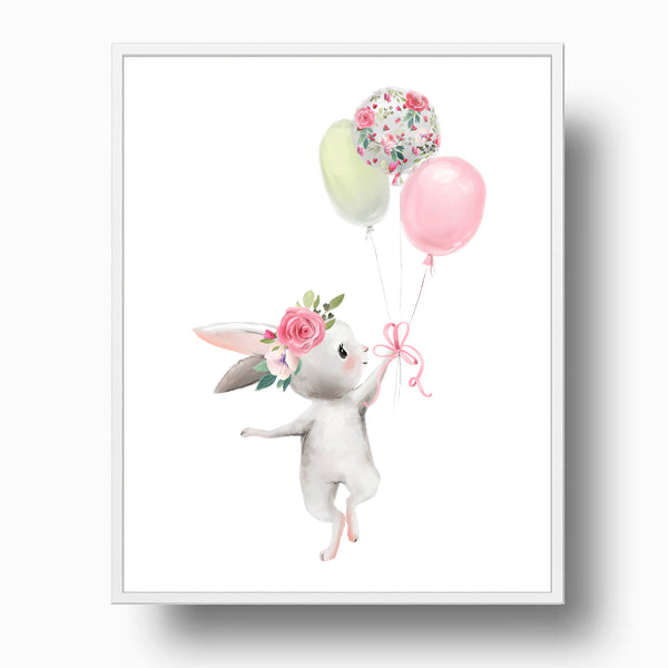 Bunny with Balloons - Woodland Nursery Print, NW25