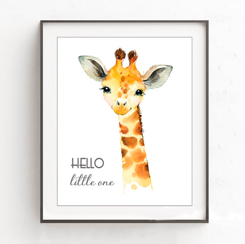 Baby Giraffe 'Hello Little One' - Nursery  Print, NS05