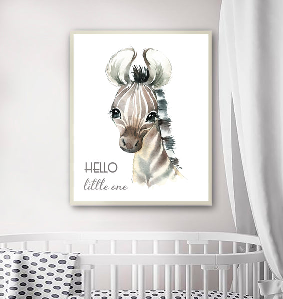 Baby Zebra 'Hello Little One' Nursery Print, NS09