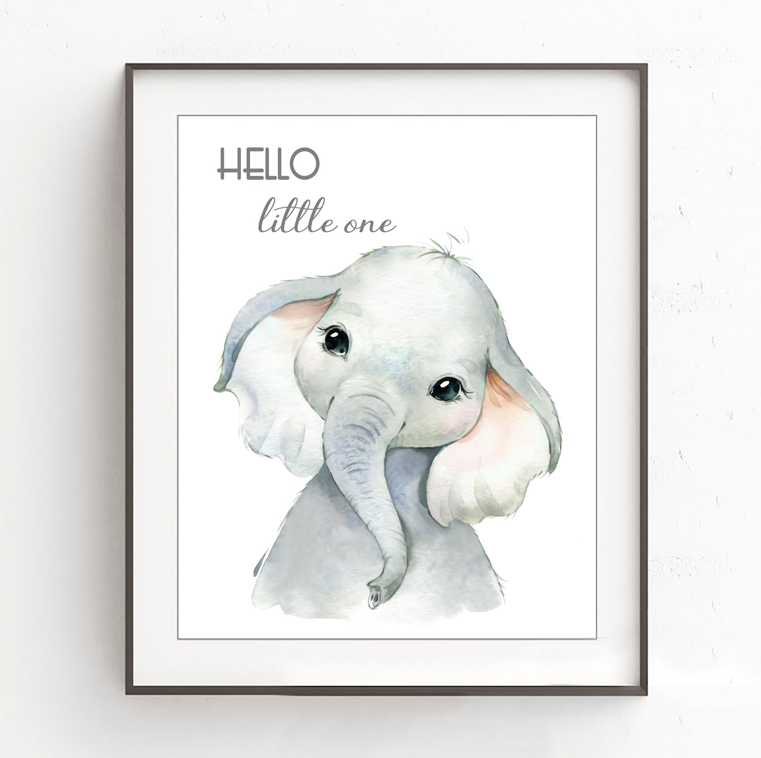 Baby Elephant Hello Little One, Nursery Print - NS02