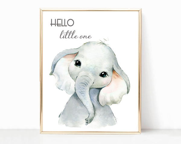 Baby Elephant Hello Little One, Nursery Print - NS02