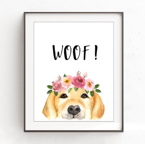 'WOOF' Dog Lover Woodland Nursery Print, NW49