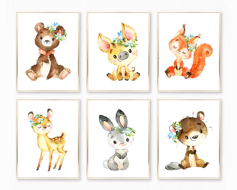 Adorable Woodland Baby Animals - Nursery Print Set, NW13
