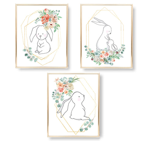 Cute Bunny Rabbit - Woodland Nursery Print Set, NW29