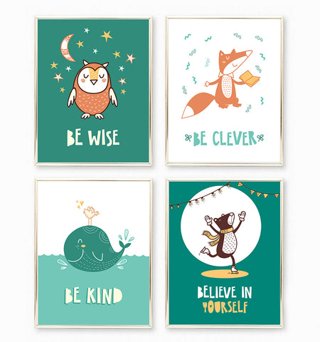 Encouraging Words with Cute Animals - Nursery Print Set, NT08