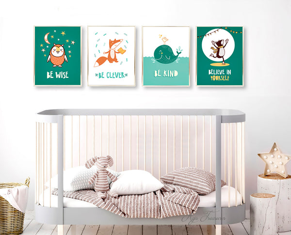 Encouraging Words with Cute Animals - Nursery Print Set, NT08