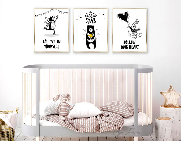 Encouraging Words with Cute Animals - Nursery  Print Set, NT10
