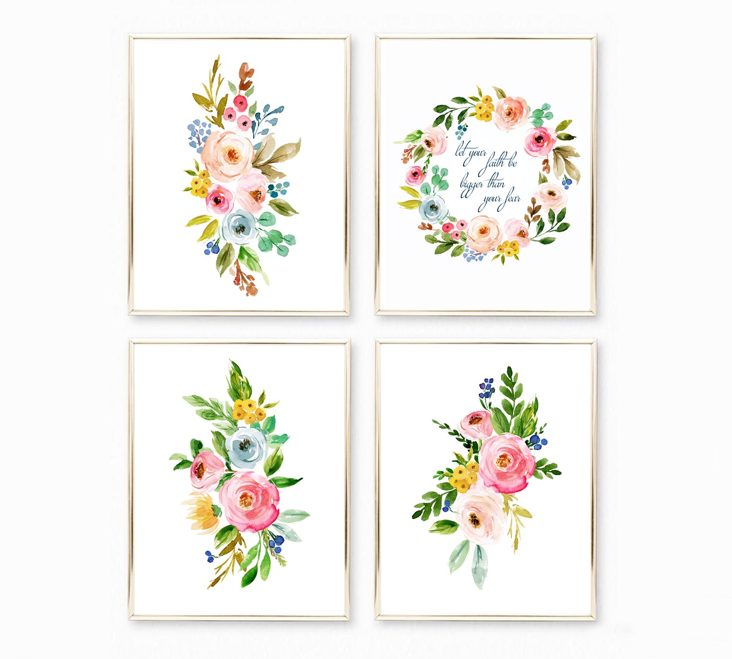 Bible Verse Quote 'Let your faith...' with Wild Flower Bouquets - Nursery Print, NQ13