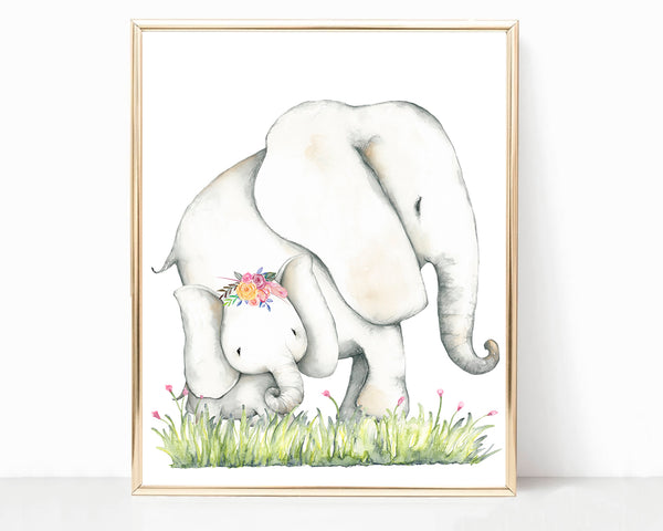 Baby Elephants Family - Nursery Safari Print Set, NS04