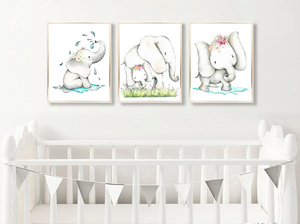 Baby Elephants Family - Nursery Safari Print Set, NS04