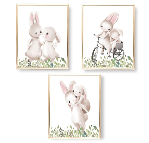 Bunny Rabbit Sisters - Woodland Nursery Print Set, NW23