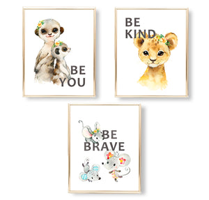 Encouraging Words with Safari Animals - Nursery Print Set, NS01